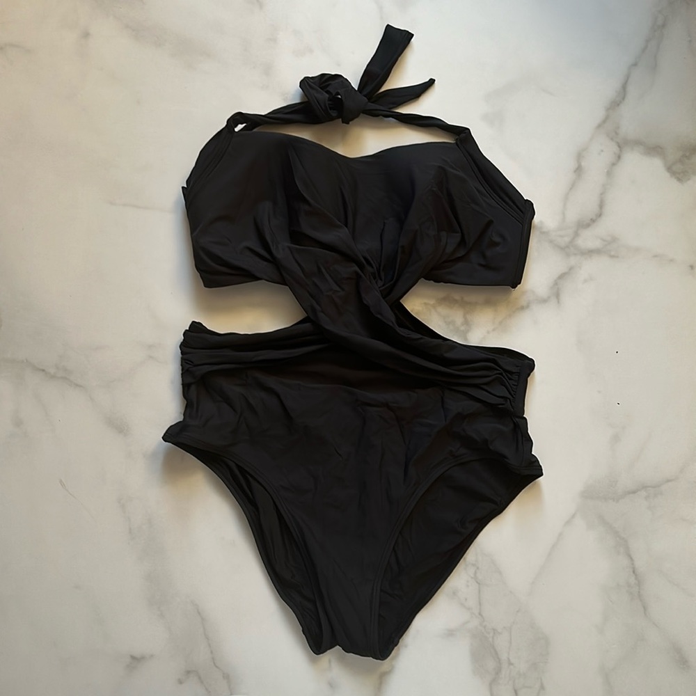 Anthropologie Crossed Cut-Out One-Piece black M